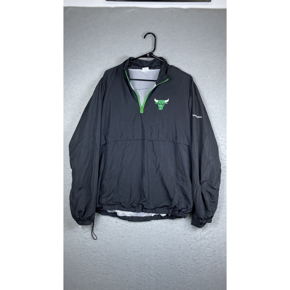 Constellation Jacket Mens Large Black 1/4 Zip Pullover Windbreaker Bull Logo